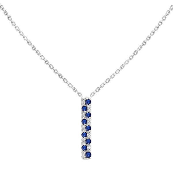 18kt White Gold .27ct Sapphire .09ctw Diamond Bar Adjustable Necklace