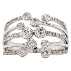 14K White Gold Floating Diamond 5 Row Band