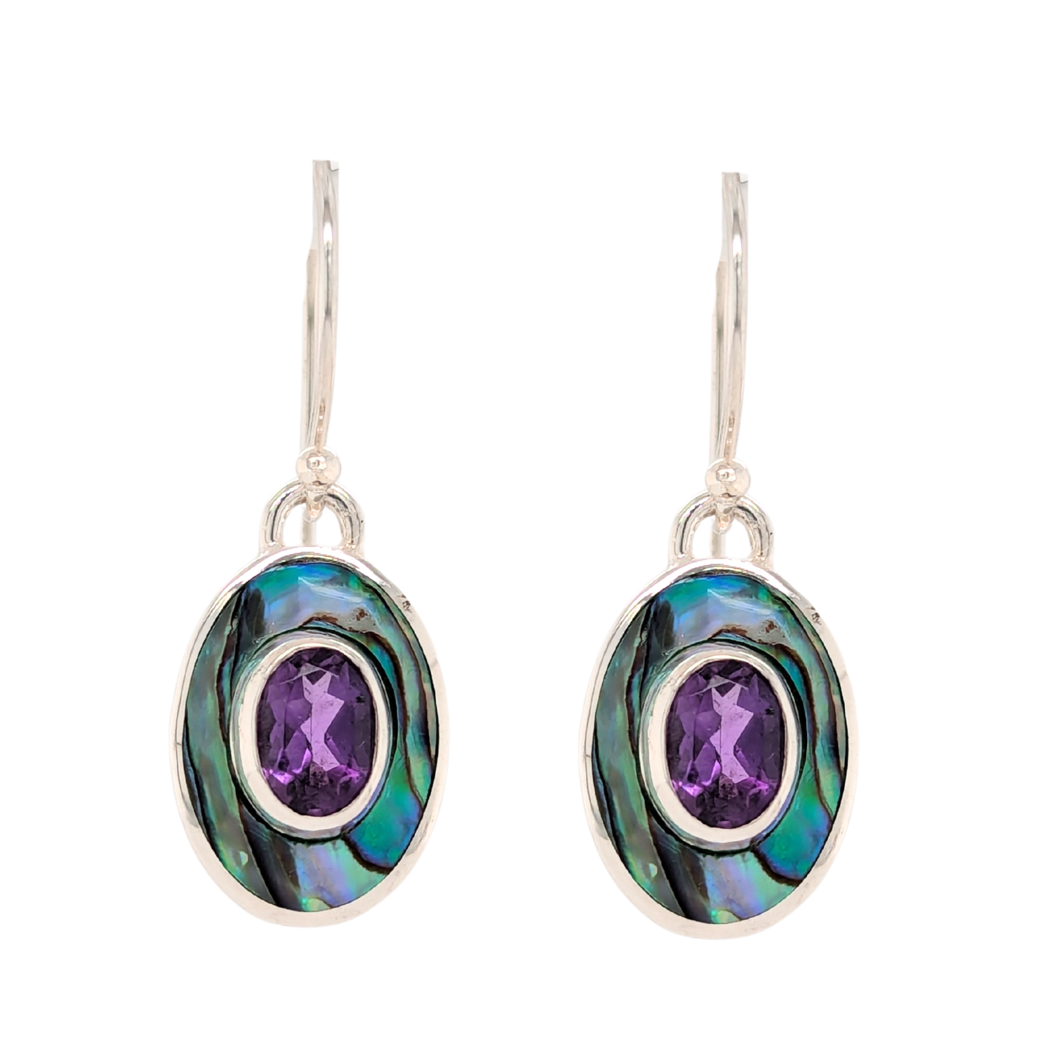 Sterling Silver Abalone with Amethyst Dangle Hook Earrings