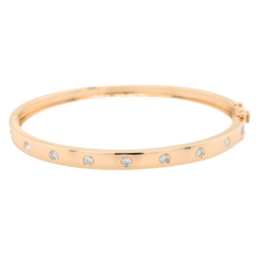 14K Yellow Flush Set Diamond Hinged Bangle Bracelet