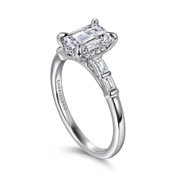 14K White Gold Evan Emerald Cut Diamond Engagement Semi-Mount Ring S1811697