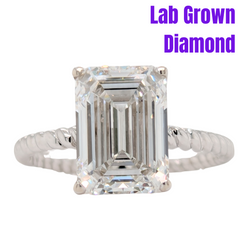 14K White Gold 4.15CT Lab Grown Emerald Cut Rope Band Ring