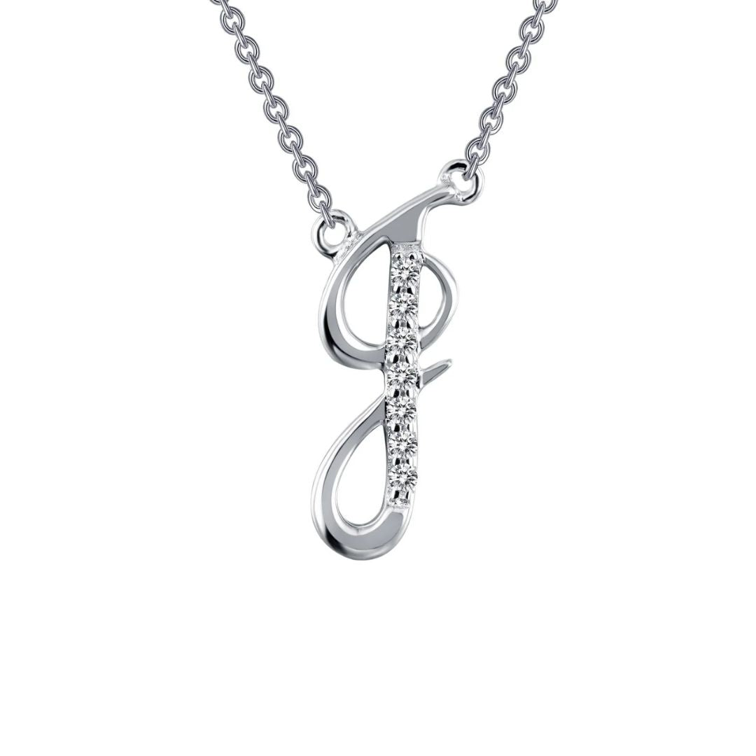 Sterling Silver Initial "J"  CZ Script Necklace