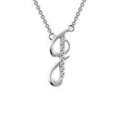 Sterling Silver Initial "J" Script Necklace With Simulated Diamonds
