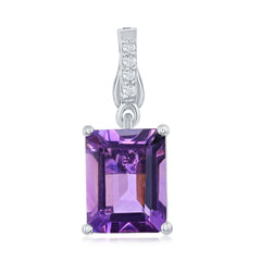 Sterling Silver 1.78CTW Emerald Cut Amethyst Necklace