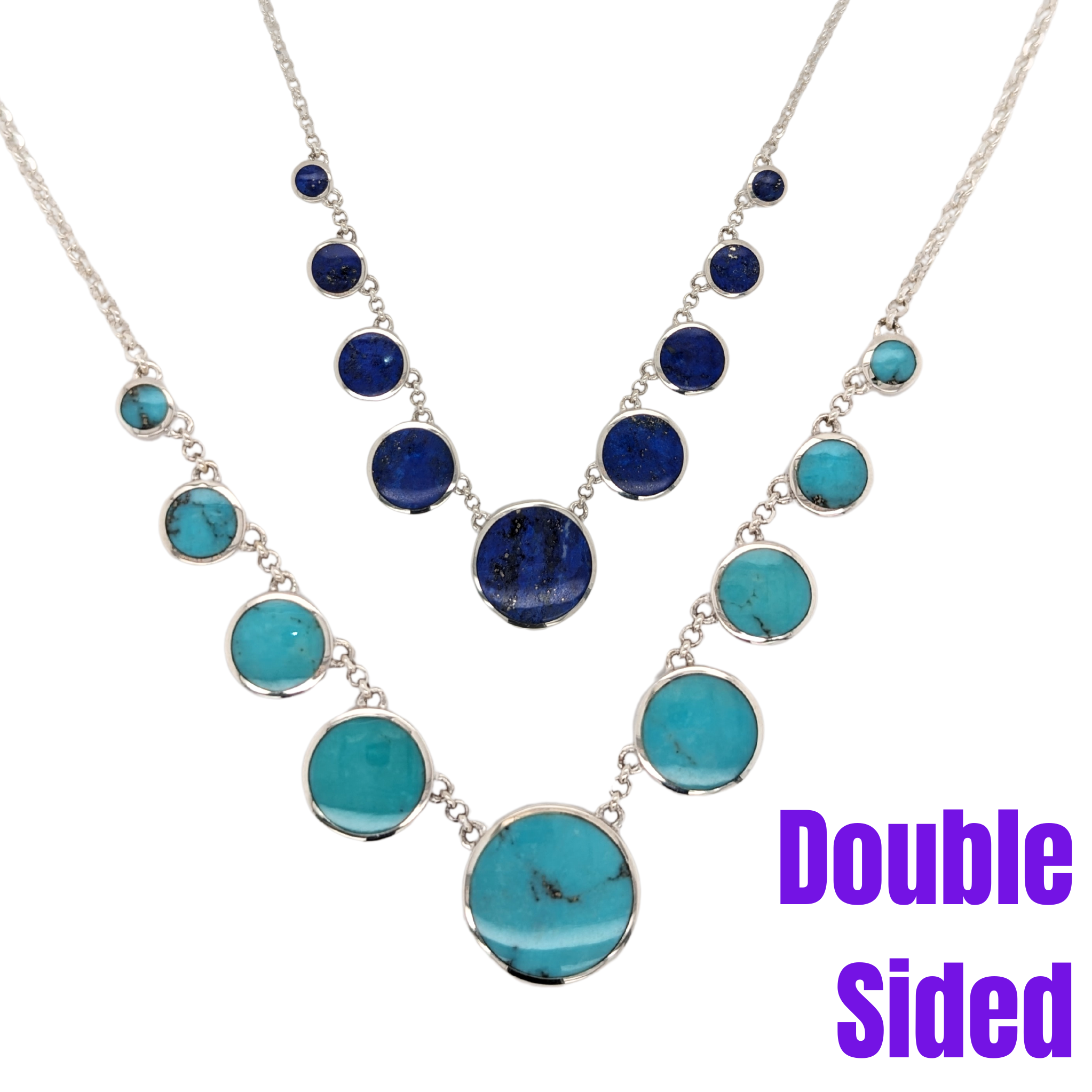 Sterling Silver Reversible Lapis & Turquoise Necklace