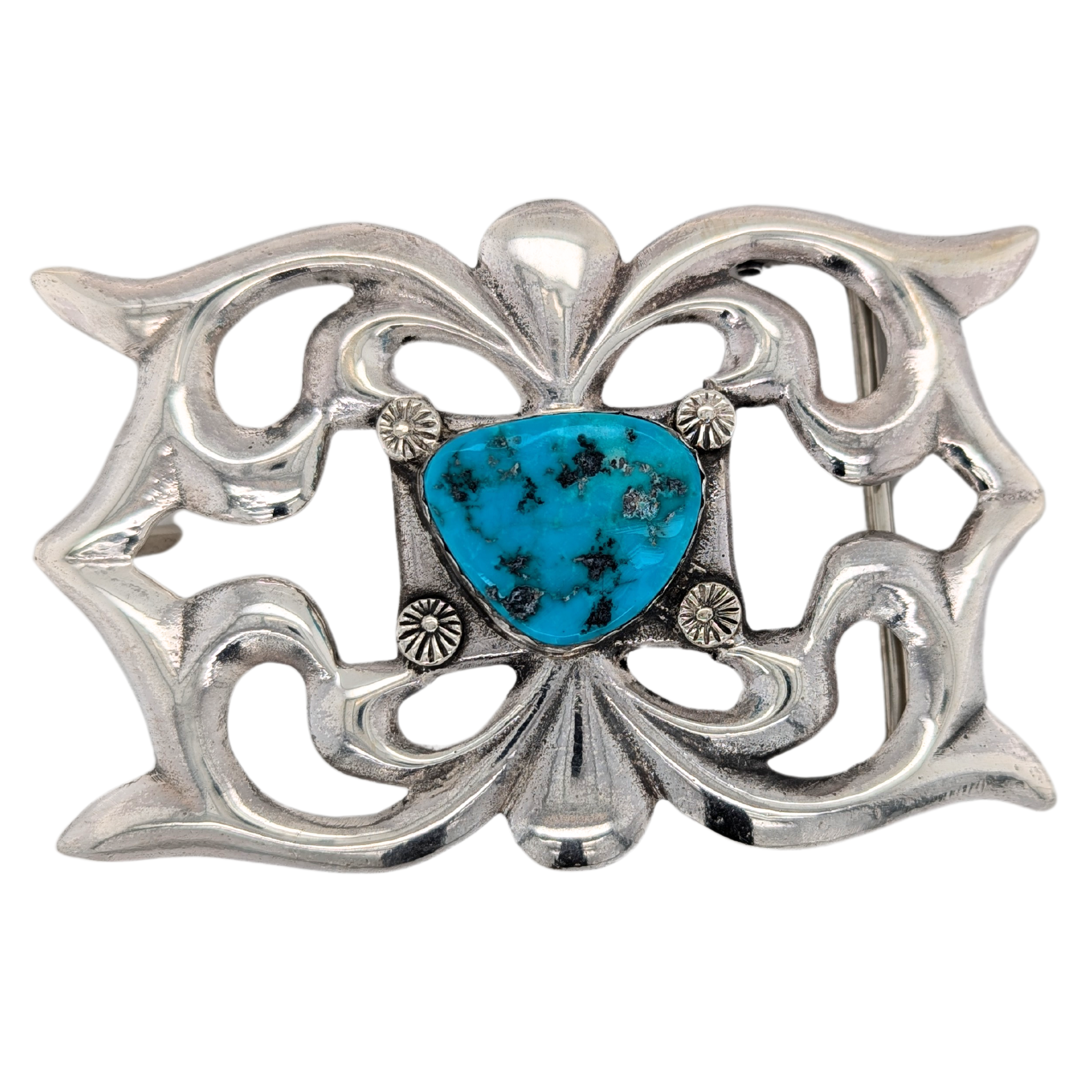 Estate: Sterling Silver Turquoise Belt Buckle