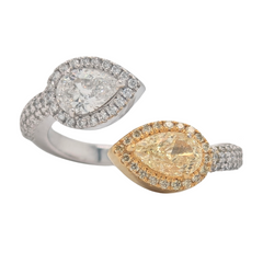 14K Two Tone Double Pear Bypass Diamond Ring 1.64CTW