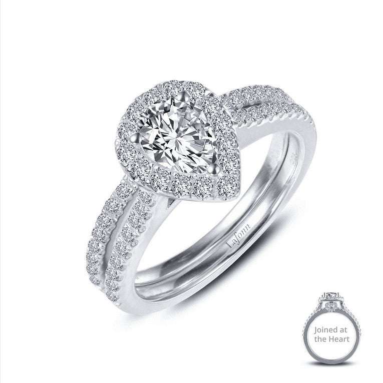 Sterling Silver Pear Shaped Simulated Diamond Halo Engagement Wedding Set
