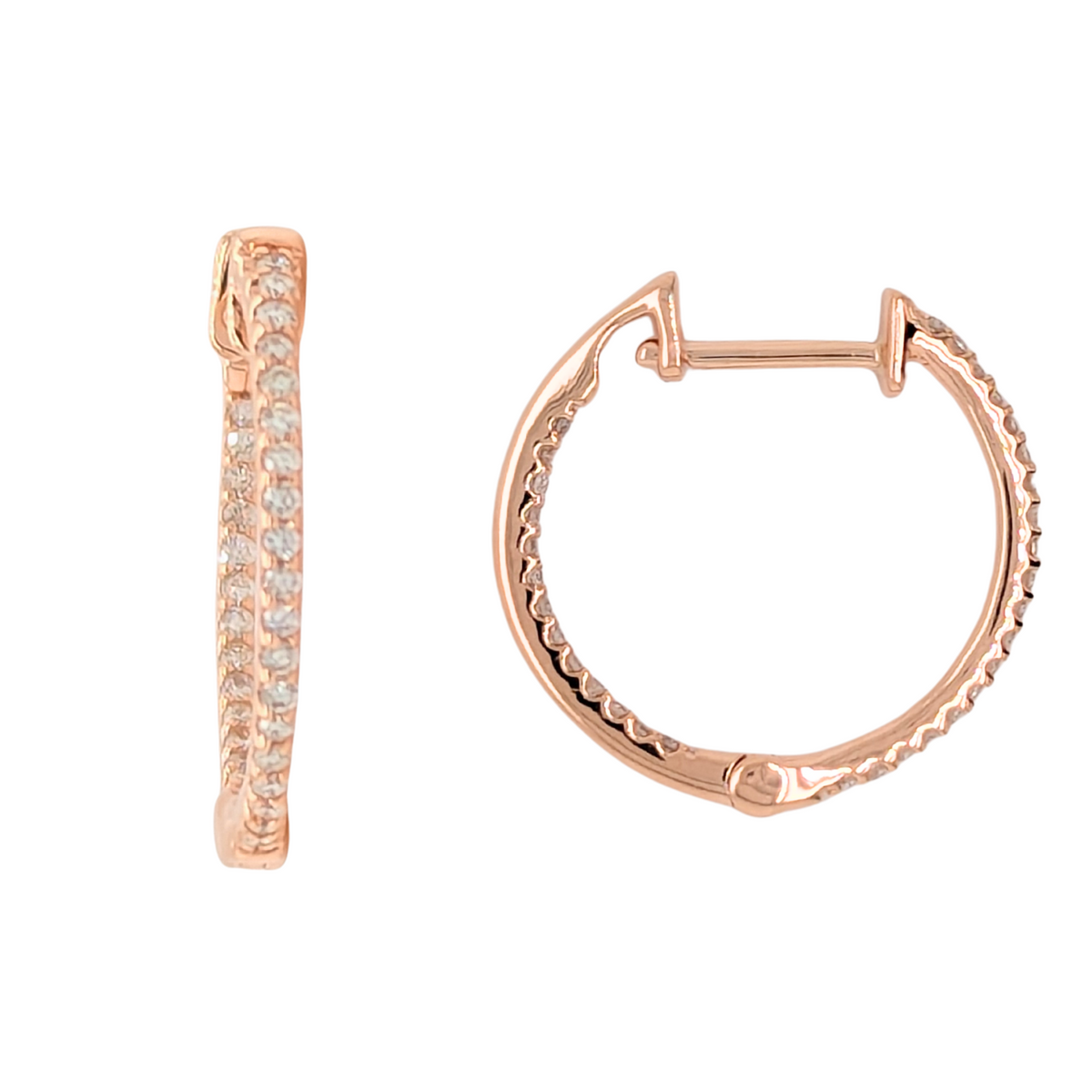 14K Rose Gold Inside Outside Hoop Diamond Earrings 1/4CTW