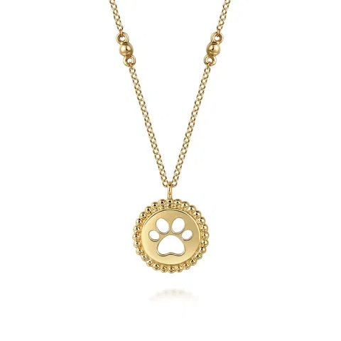 Bujukan 14K Yellow Gold Dog Paw Medallion Necklace