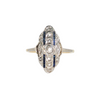 18KT TT ART DECO TRANS CUT DIA CENTER ROSE CUT DIAS SAPPHIRE RING