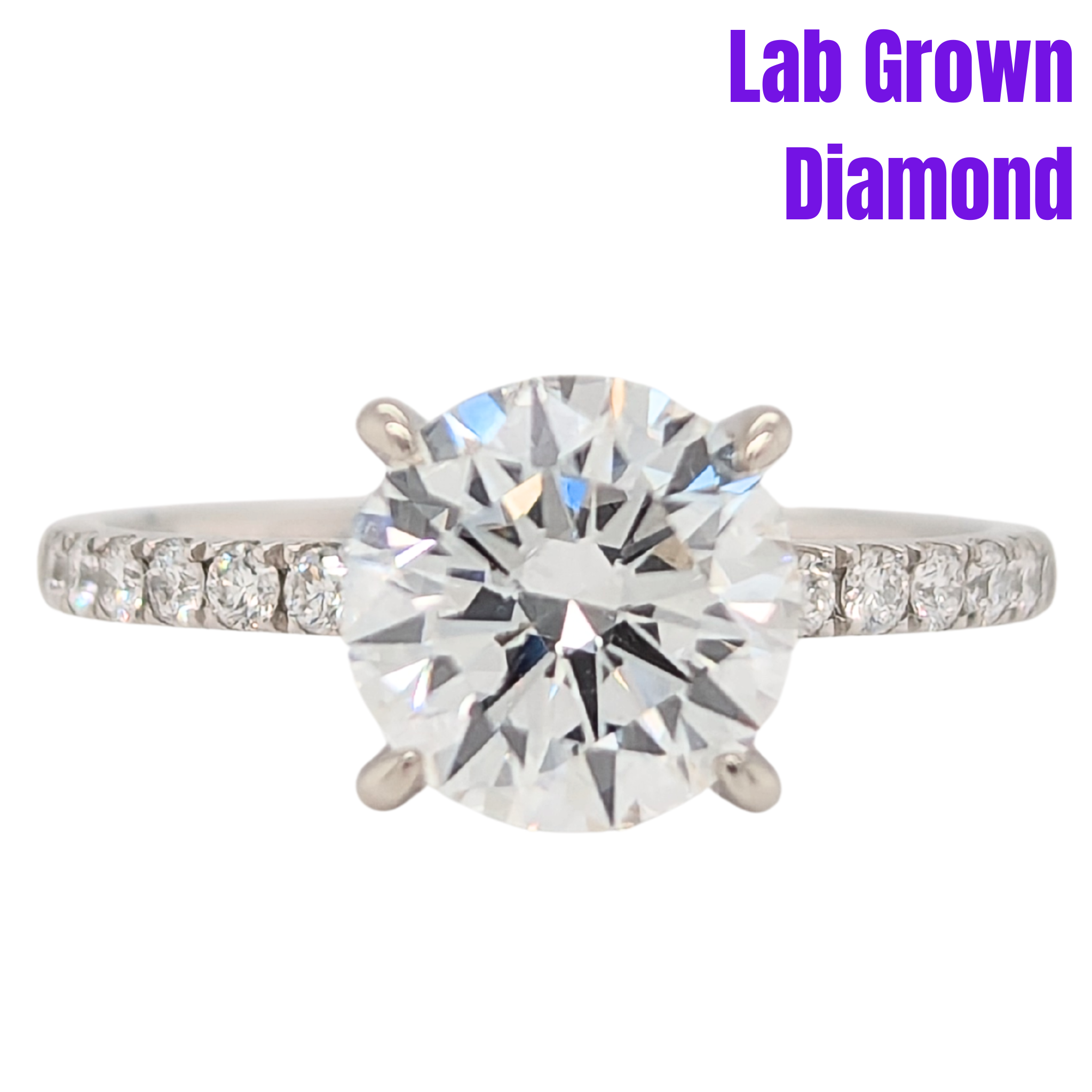 14K 2CT Round Lab Grown Diamond Engagement Ring with Diamond Collar