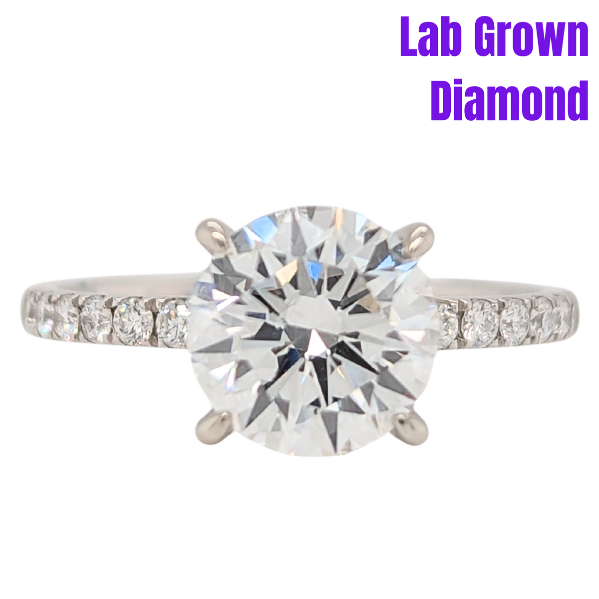 14K 2CT Round Lab Grown Diamond Engagement Ring with Diamond Collar