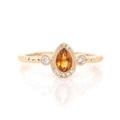 14K Gold Pear Shape Citrine Dainty Ring