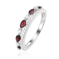14K Marquise Ruby & Diamond Two Row Ring