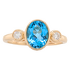 14K Gold Oval Blue Topaz & Diamond Bezel Set Ring
