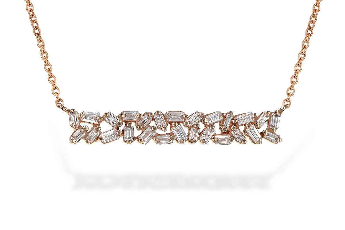 14K Rose Baguette Diamond Bar Necklace
