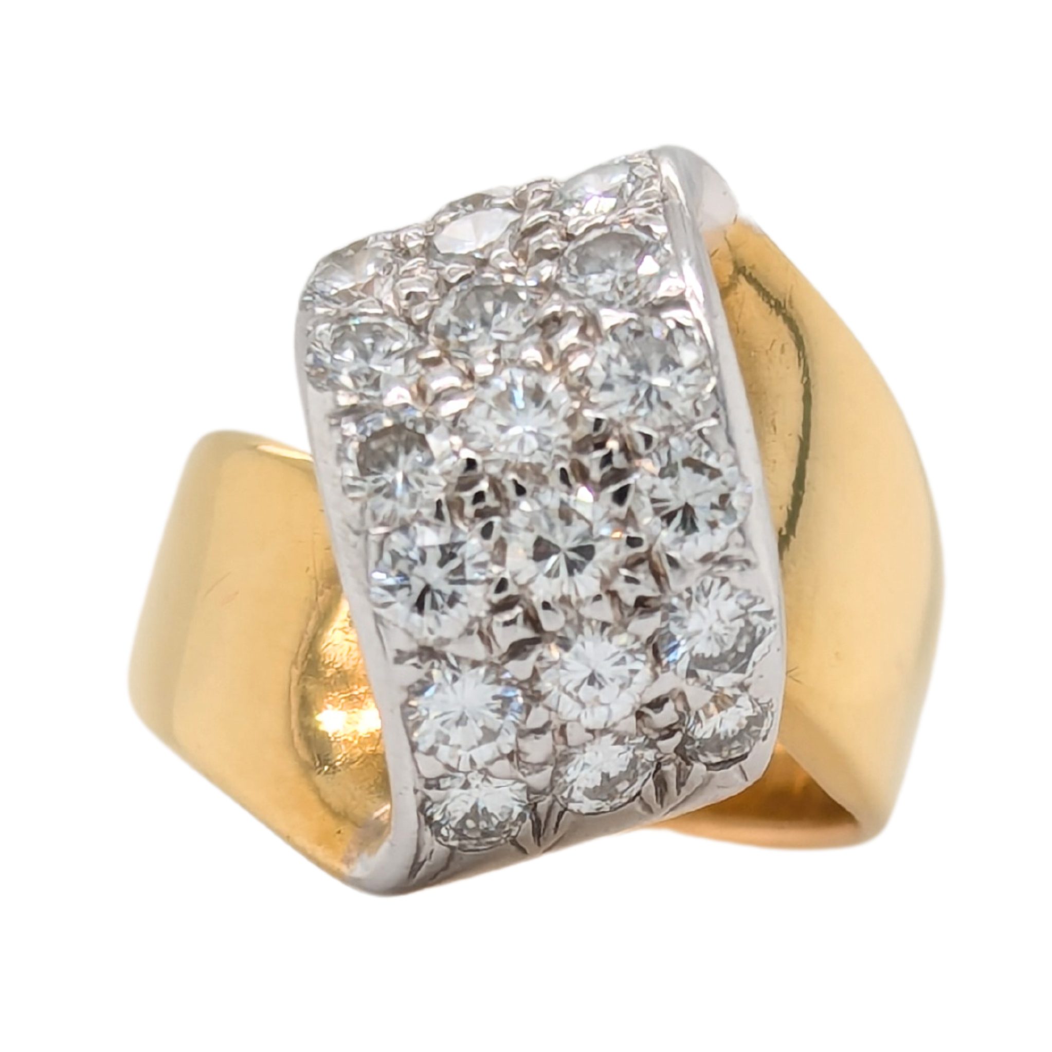 Estate: 18K Two Tone Ring 1.33CTW Diamond Ribbon