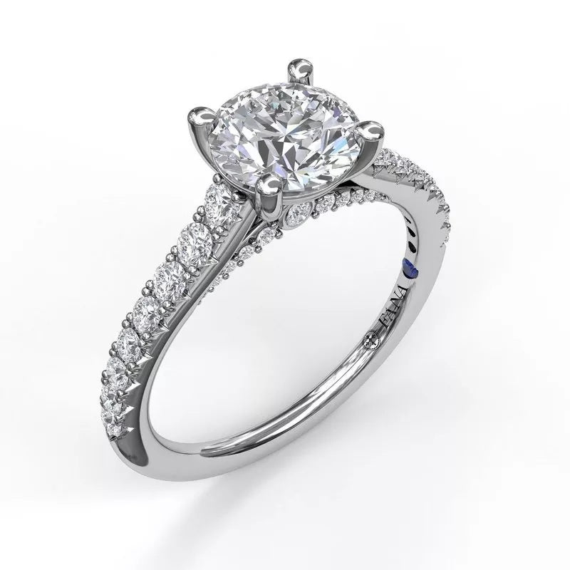 14K White Gold Classic Engagement Ring with Side Detail (Semi-Mount)