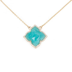 14K Yellow Gold Carved Amazonite Necklace with Diamonds