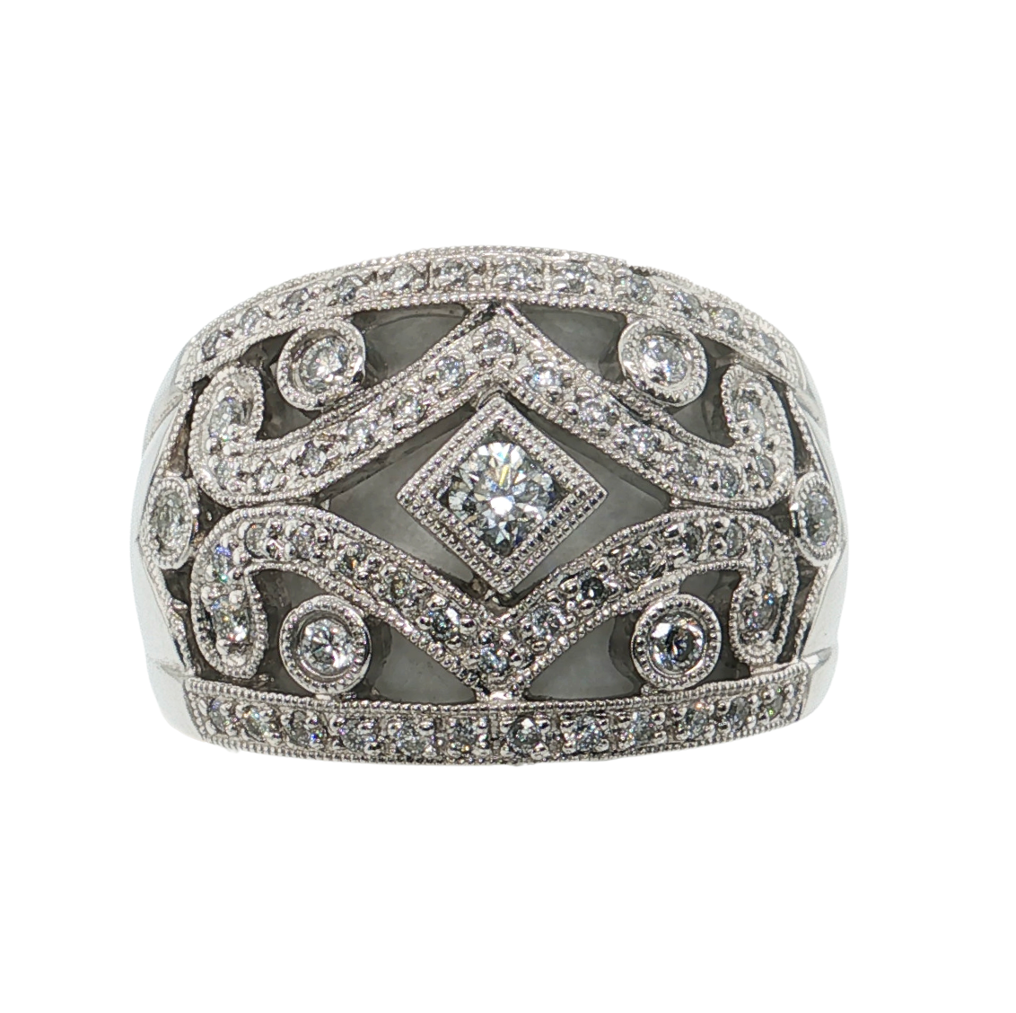 Estate 14kt White Gold .75ctw Wide Diamond Band