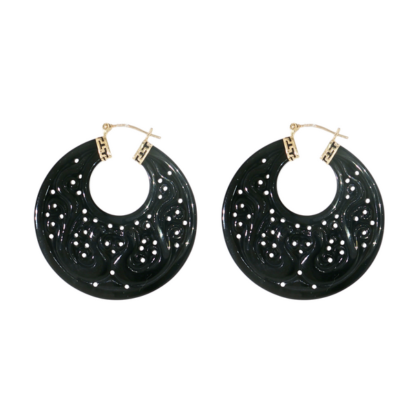 Estate 14kt Carved Black Agate Earrings