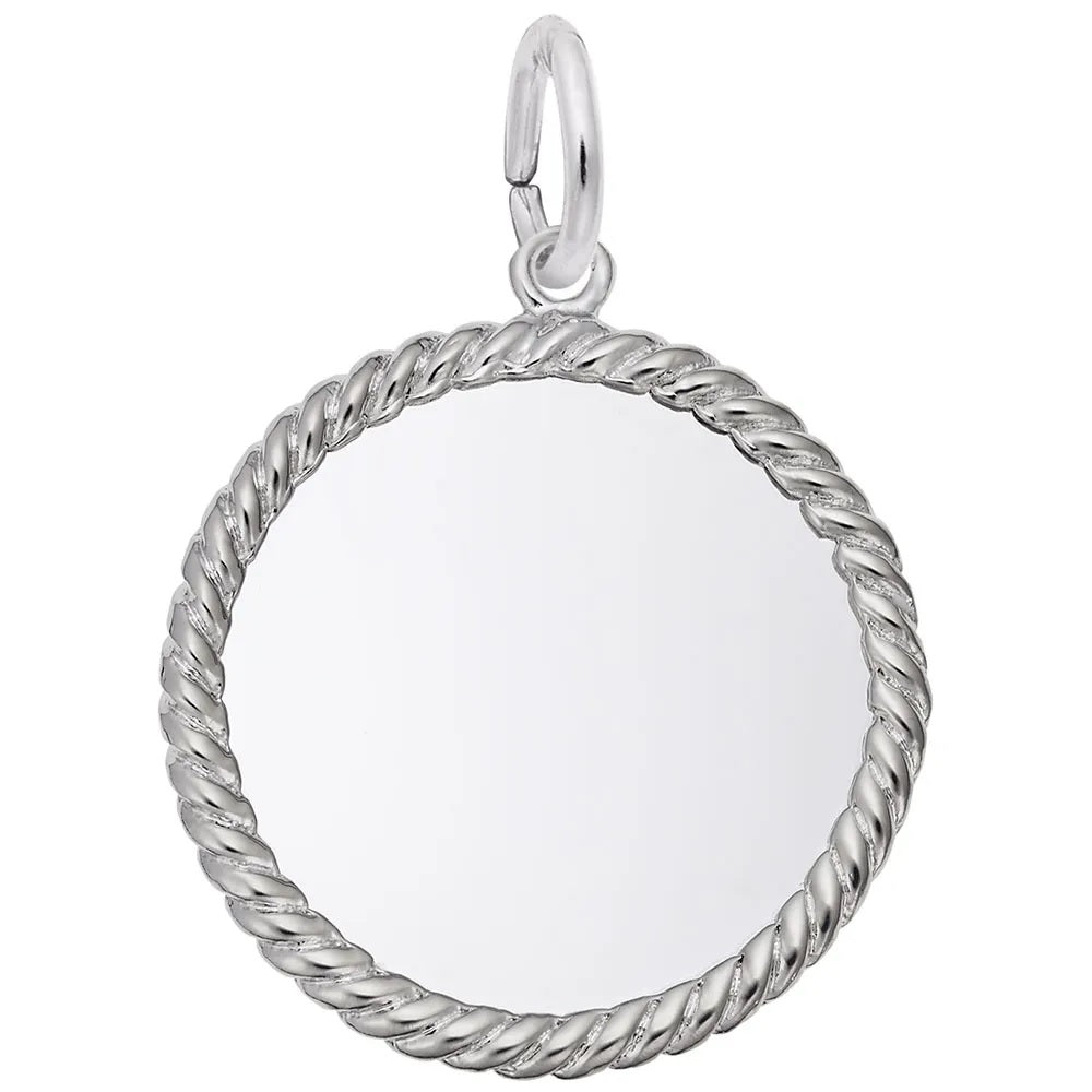 Sterling Silver Engravable Disc Charm with Rope Boarder