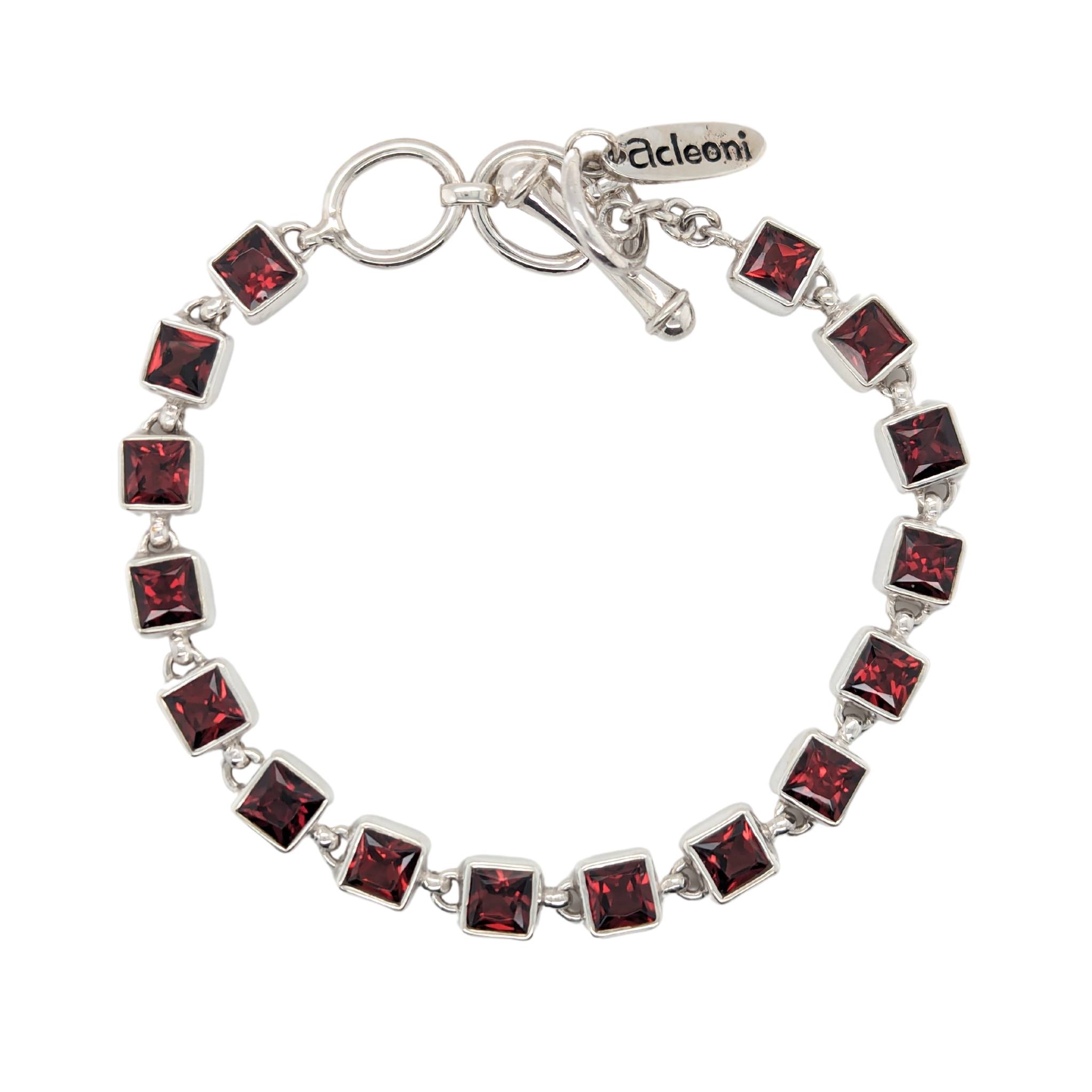 Sterling Silver Square Garnet Toggle Bracelet