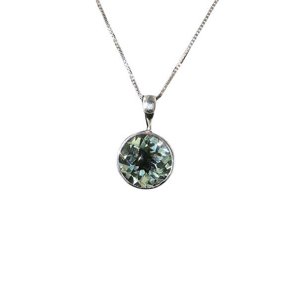 Sterling Sliver Round Prasiolite Pendant 18in