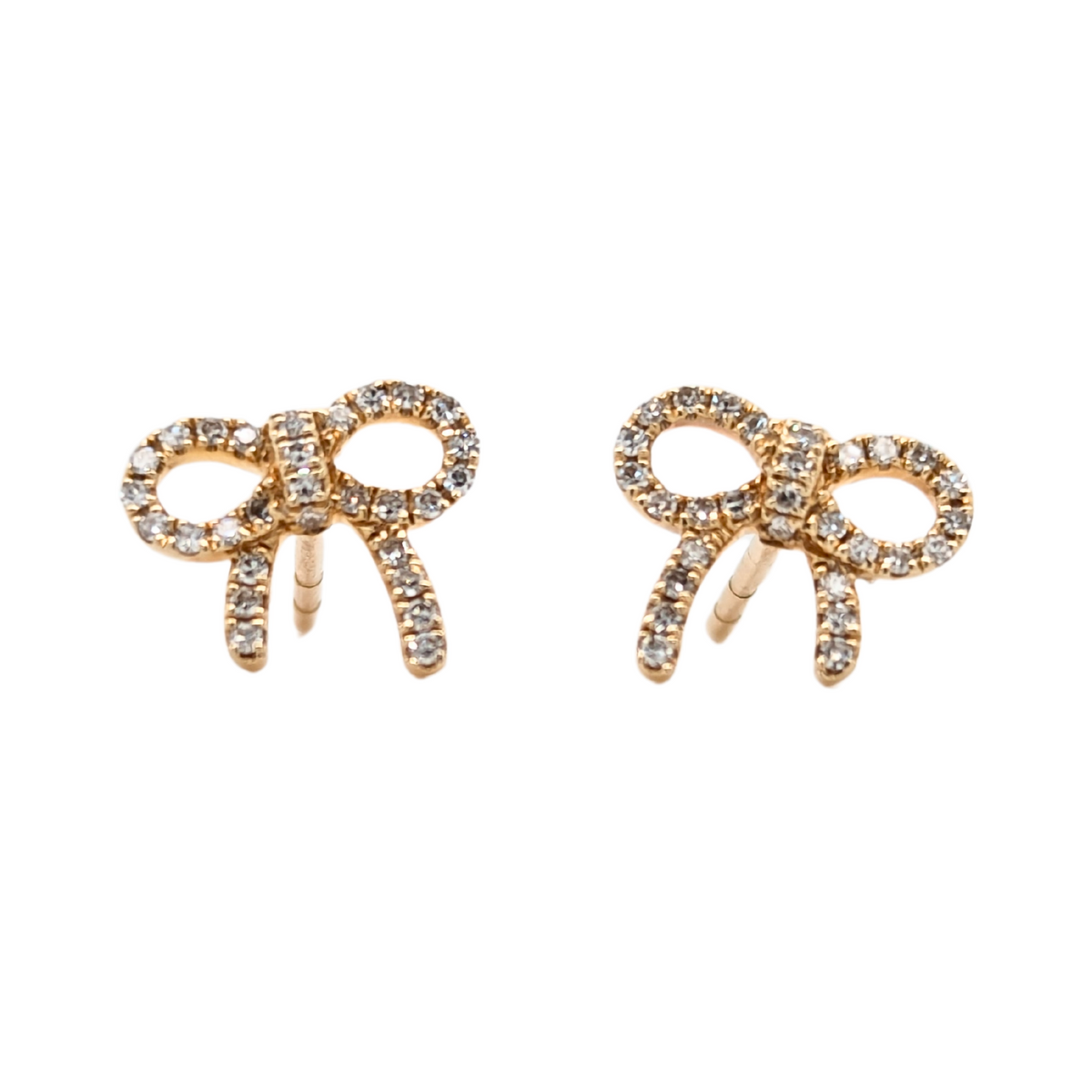 14K Yellow Gold Diamond Stud Bow Earrings