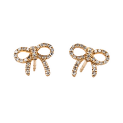 14K Yellow Gold Diamond Stud Bow Earrings