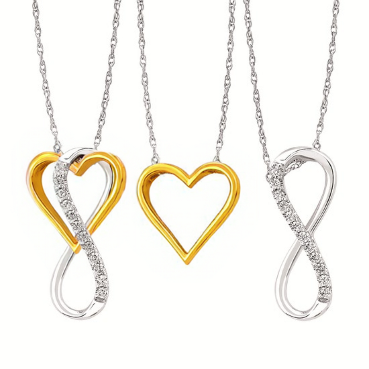 10K Two Tone Heart Infinity Diamond Enhanceable Necklace