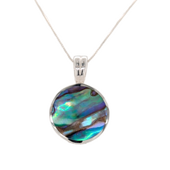 Sterling Silver Abalone Disc Pendant with Chain 18"