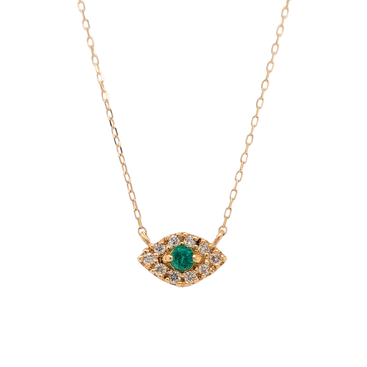 18K Yellow Gold Emerald Evil Eye Necklace