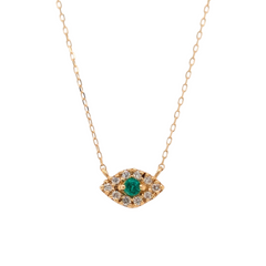 18K Yellow Gold Emerald Evil Eye Necklace