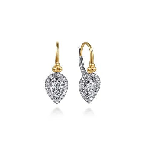 14K Two Tone Teardrop Earrings .75CTW
