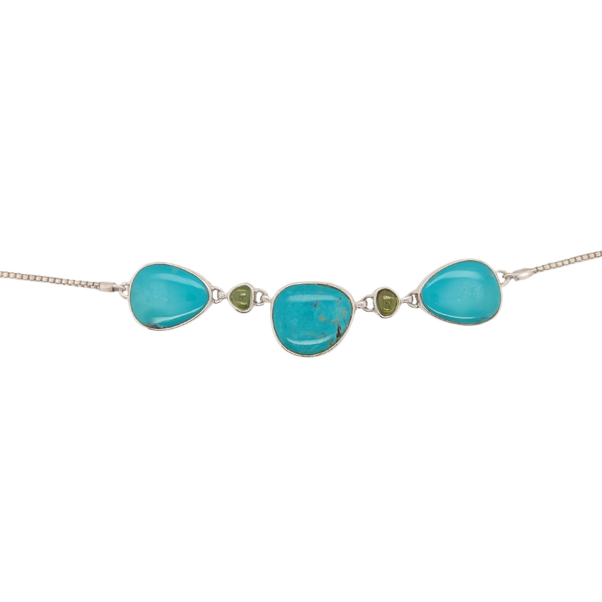 Sterling Silver Three Turquoise & Peridot Adjustable Necklace