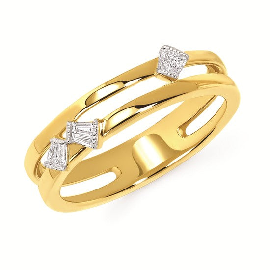 14K Double Row Ring with Baguette Diamonds