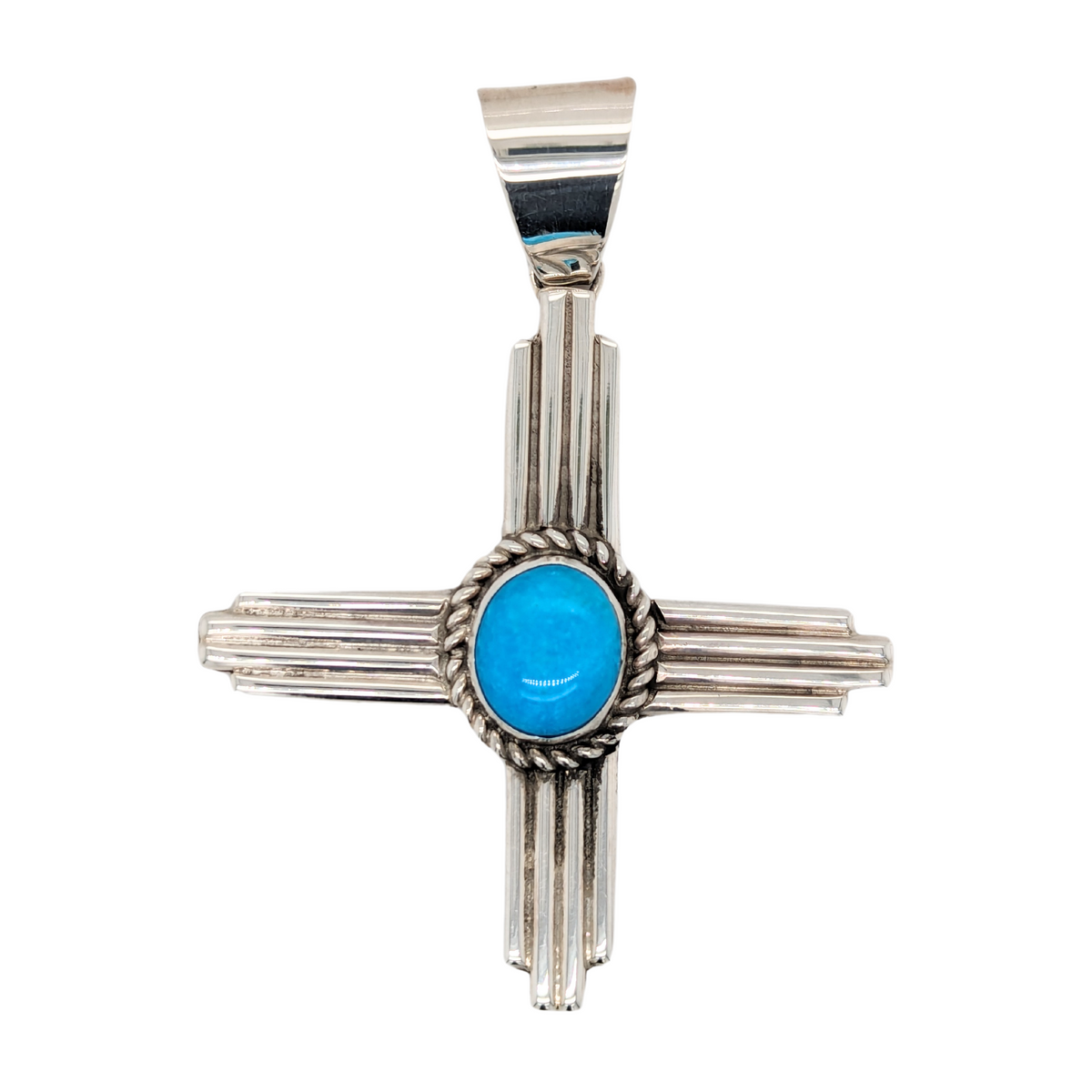 Sterling Silver Large Zia Turquoise Pendant