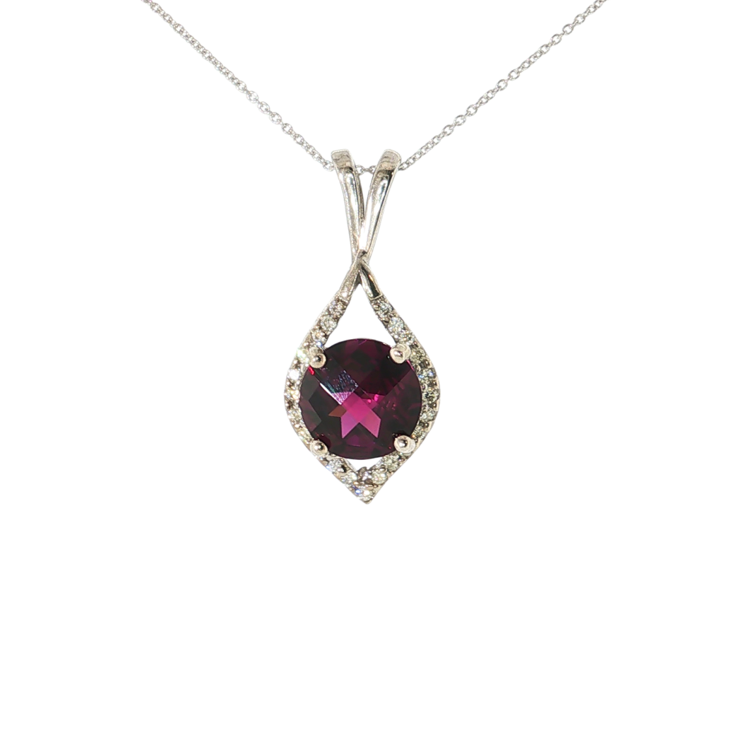 14K White Gold Checkerboard Rhodolite Garnet Pendant