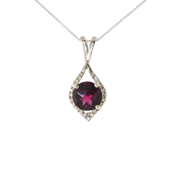 14K White Gold Checkerboard Rhodolite Garnet Pendant