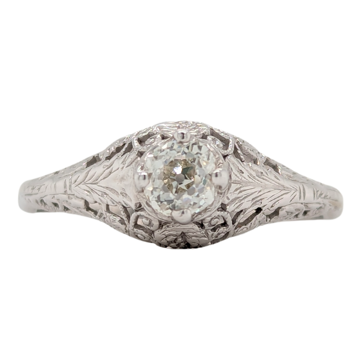 Estate: 14K Vintage Old Mine Cut Filigree Ring