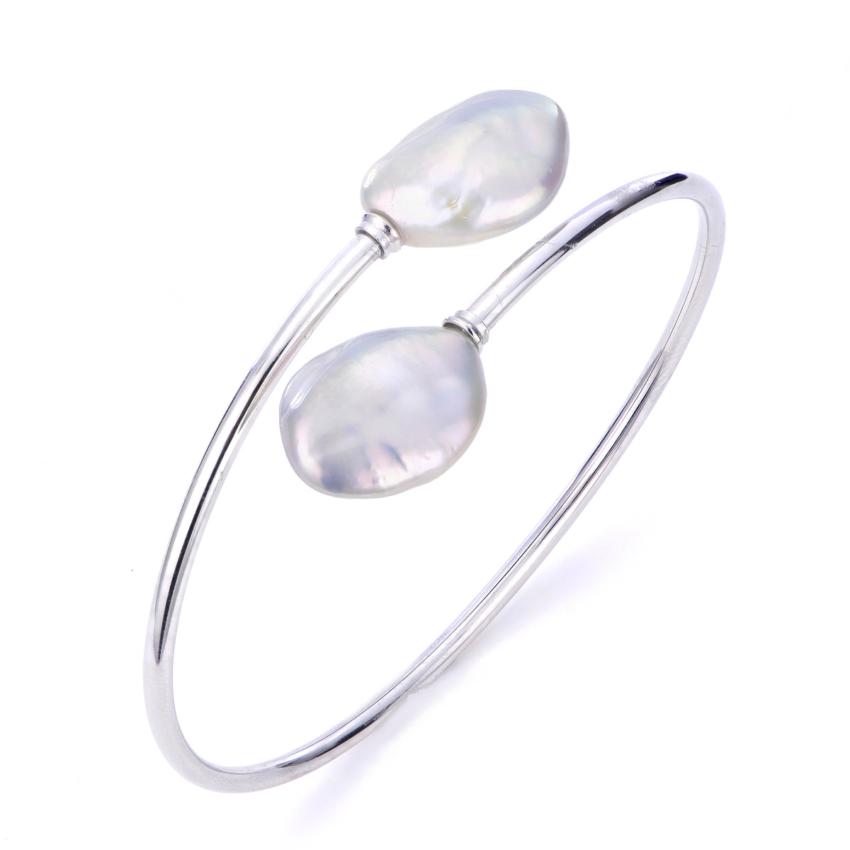 Sterling Silver Baroque Freshwater Pearl Bypass Cuff Bracelet