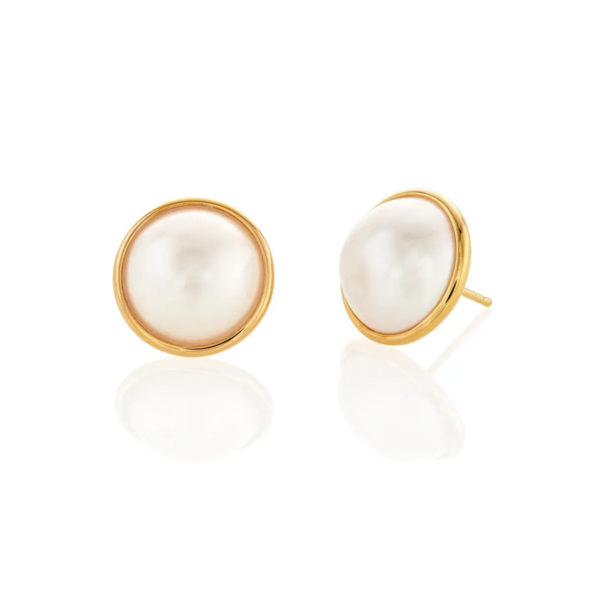 Estate: 14K Mabe Pearl Stud Earrings 14MM