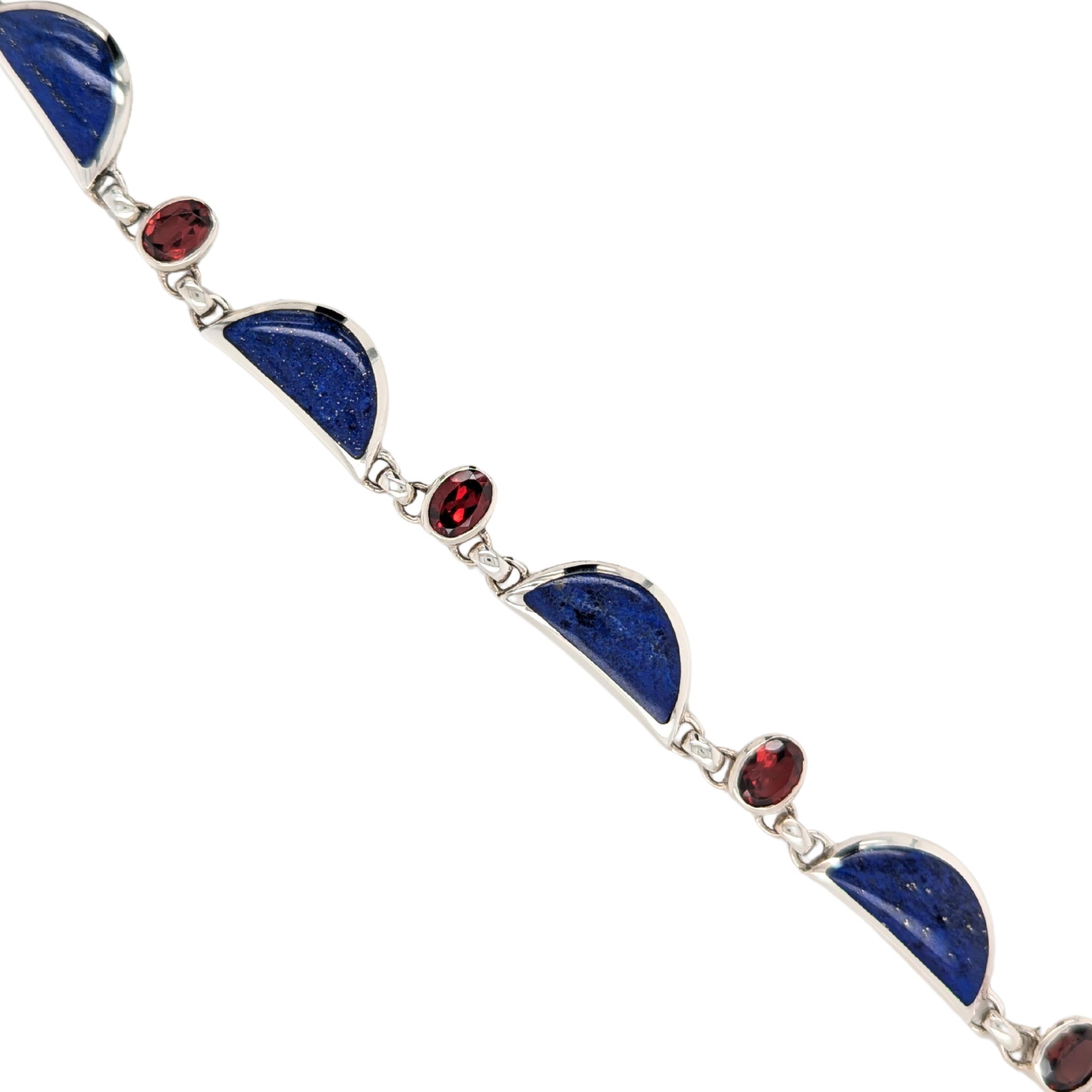 Sterling Silver Lapis Lazuli & Faceted Garnet Bracelet