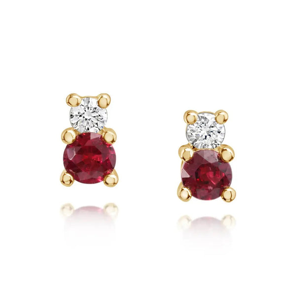14K Yellow Gold Ruby & Diamond Earrings