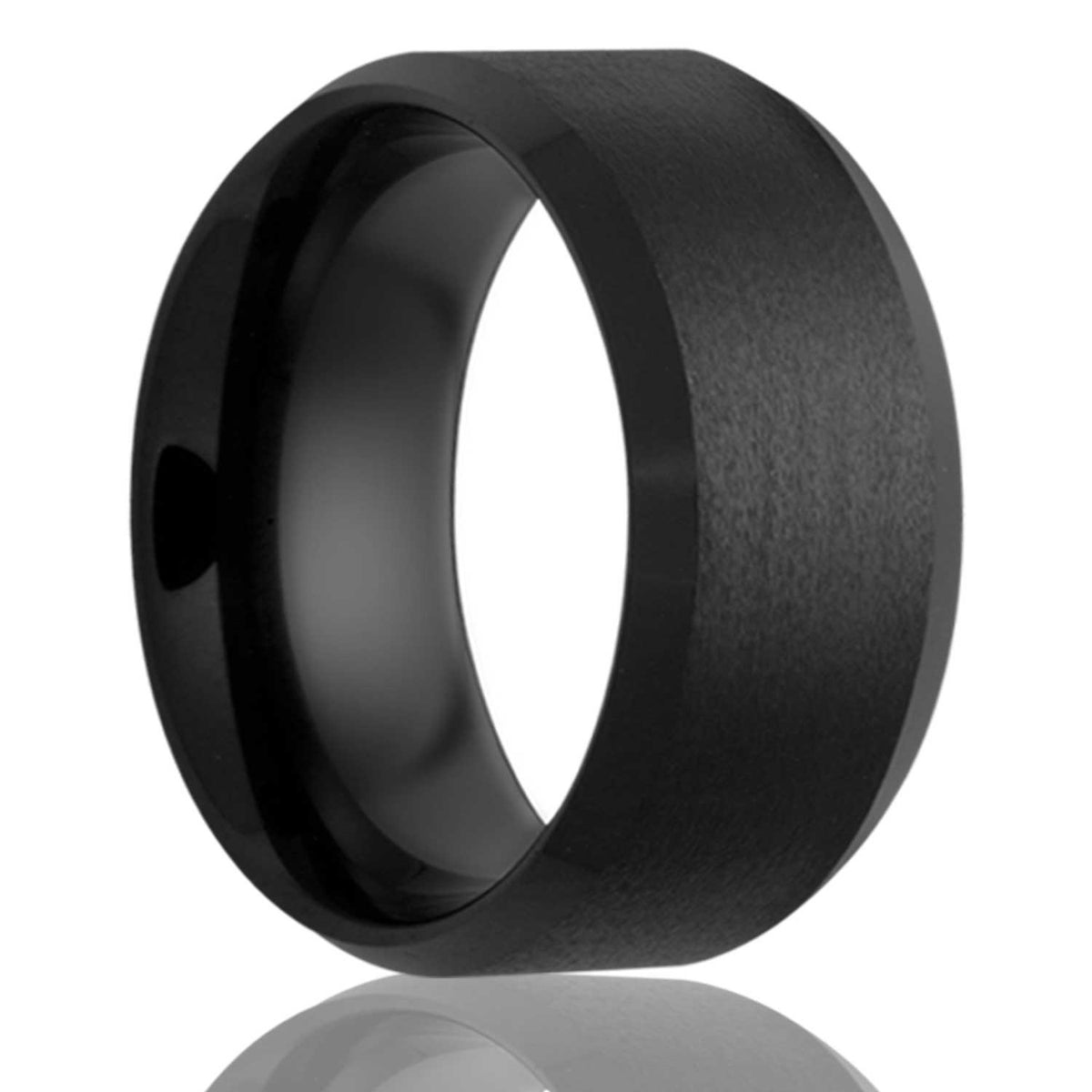 Black Ceramic Beveled Edge Men's Ring - Size 12