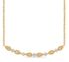 14K Gold Curved Bar Detailed Diamond Necklace
