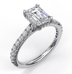 Emerald Cut Solitaire with Hidden Halo in 14K Gold (Semi-Mount)